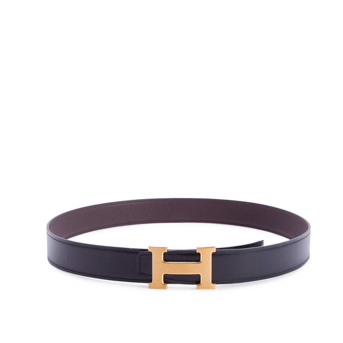 Hermes Noir/Chocolat Box/Togo Reversible Leather 32 MM H Buckle Belt Kit, Size 90