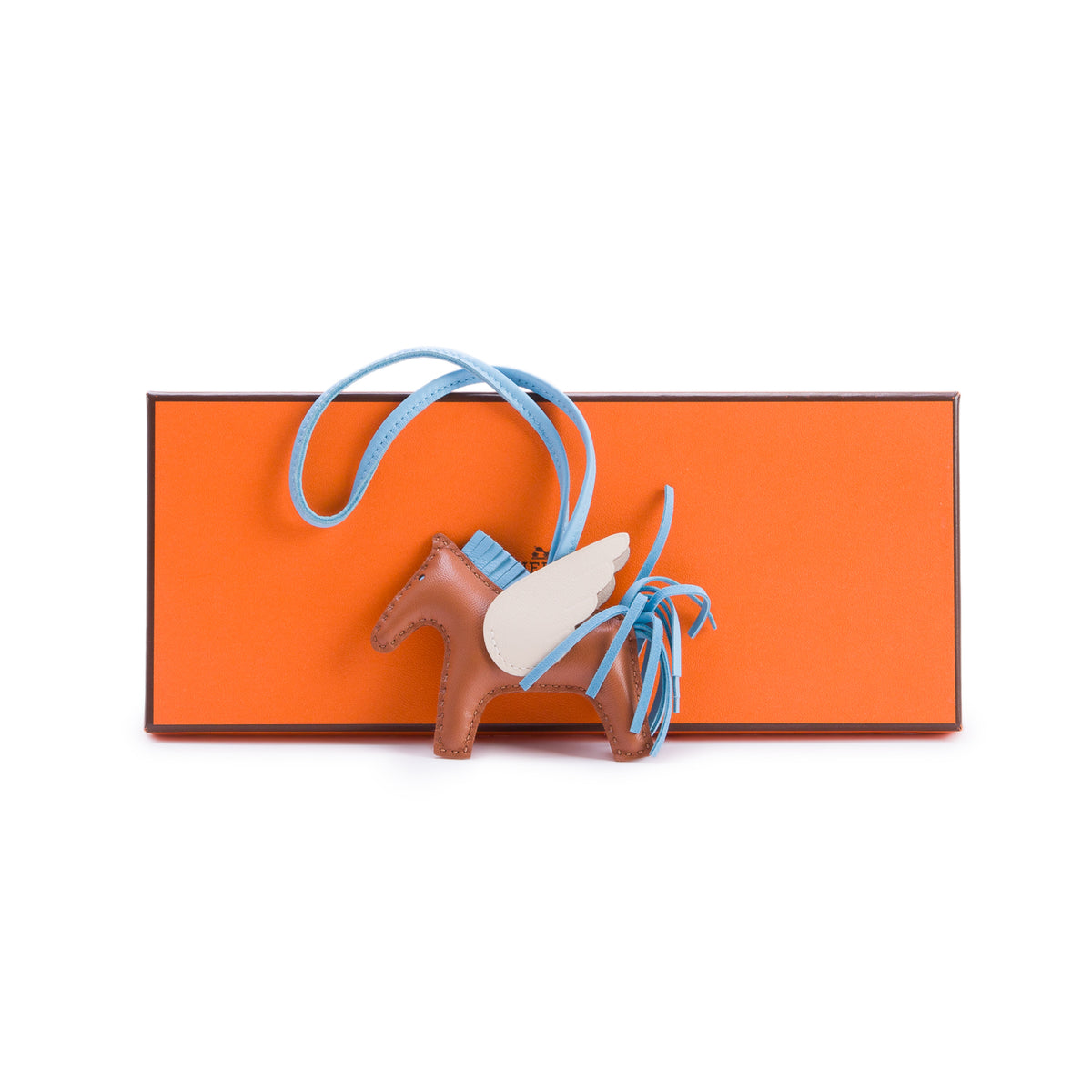 Hermes 2025 Gold/Bleu Celeste/Craie Milo Lambskin Rodeo Pegase Horse Bag Charm PM w/ Box
