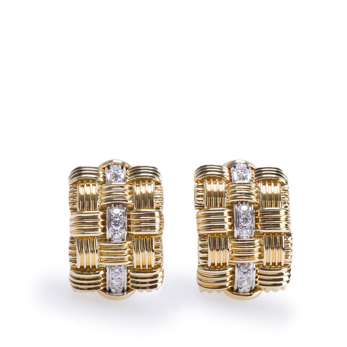 Roberto Coin 18k Yellow & White Gold Diamond Woven Clip On Earrings