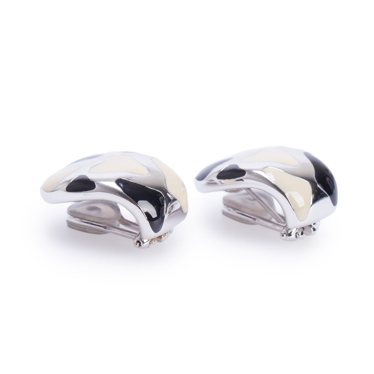 Roberto Coin 18k White Gold Black & White Enamel Clip-On Earrings
