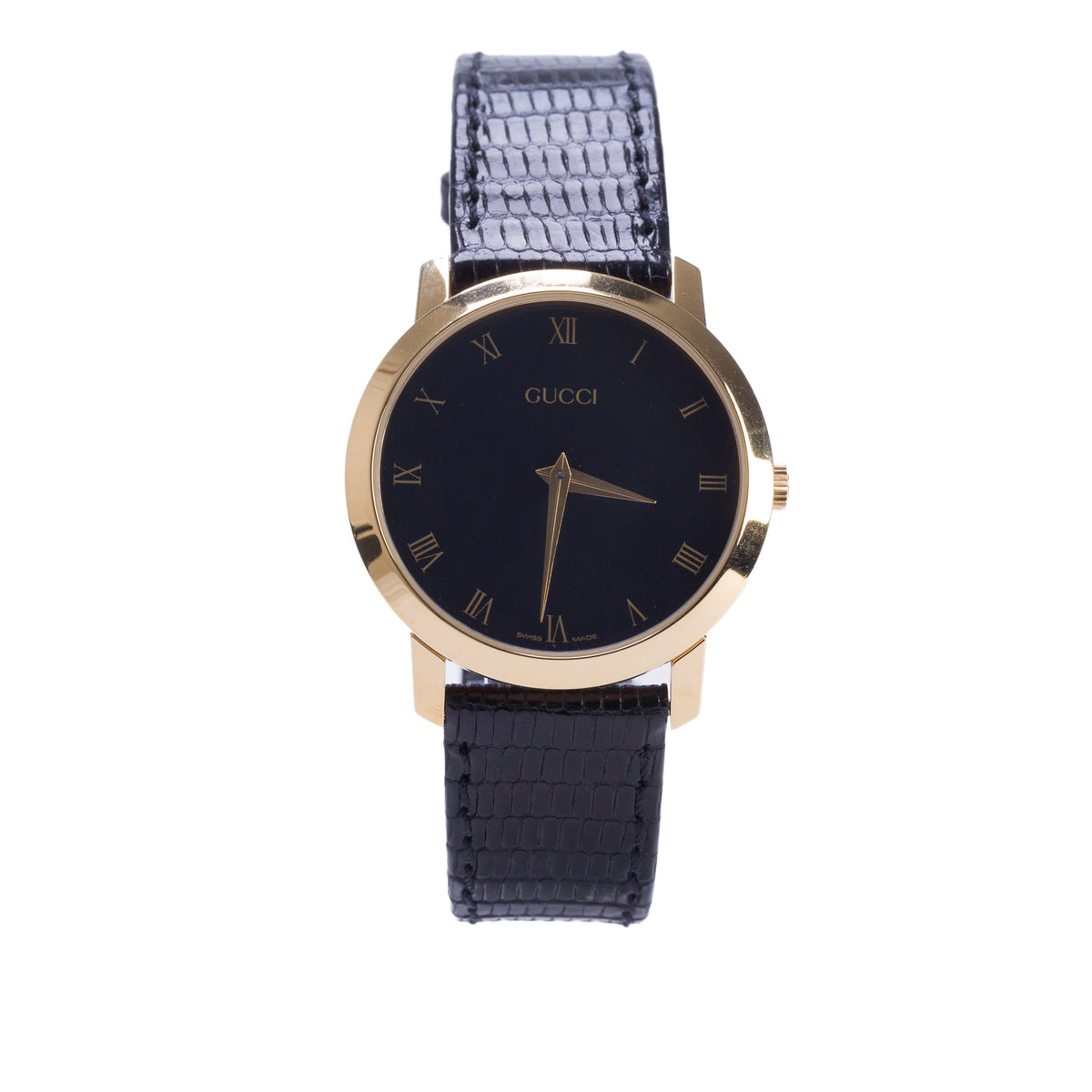 Gucci Gold-Plated Stainless Steel 2200M Series 33 MM Watch Black Dial