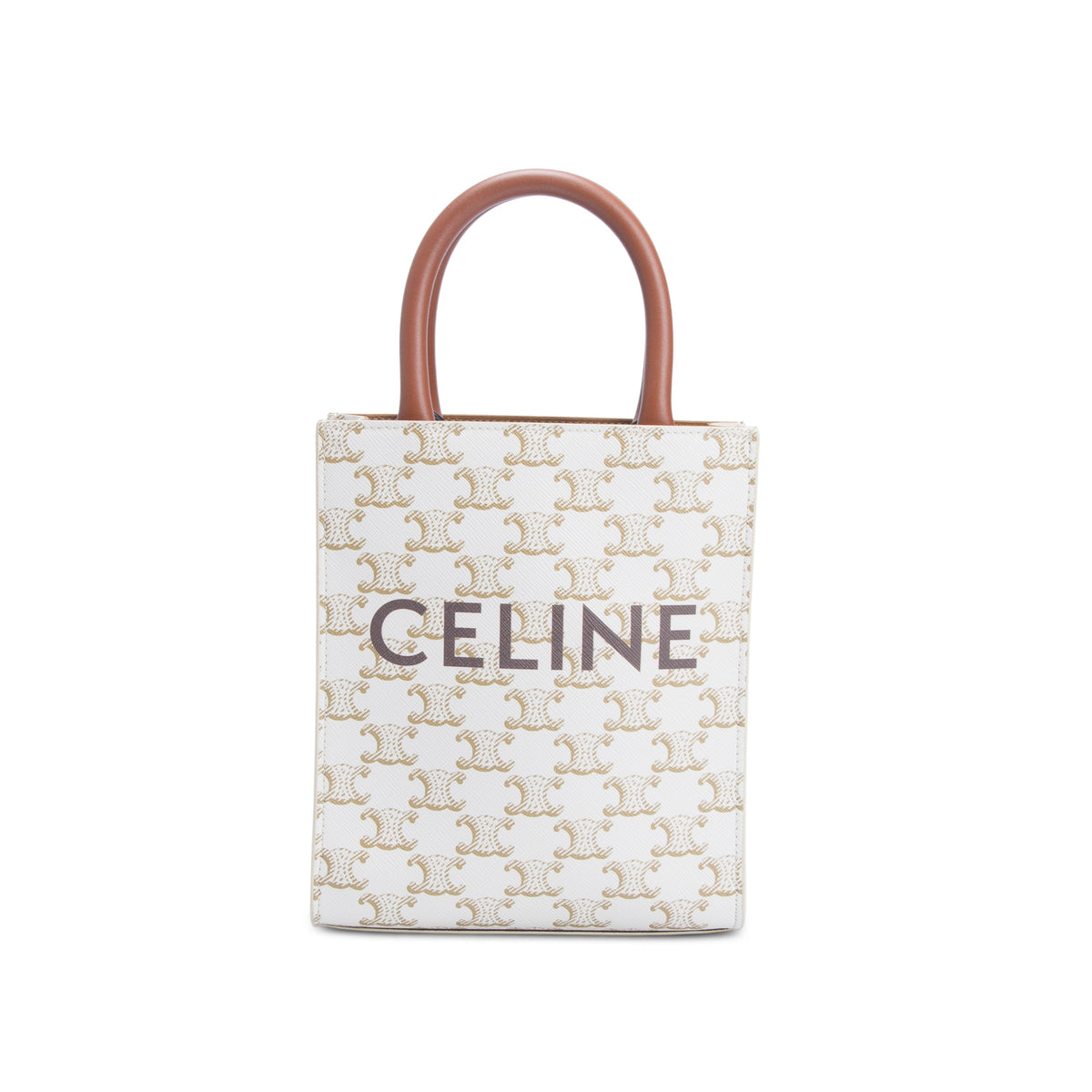 Celine 2022 White Triomphe Canvas Calfskin Mini Vertical Cabas w/ Strap