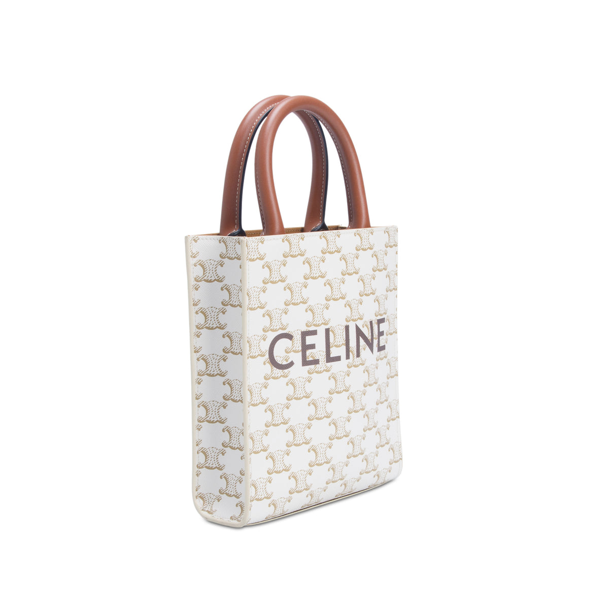 Celine 2022 White Triomphe Canvas Calfskin Mini Vertical Cabas w/ Strap