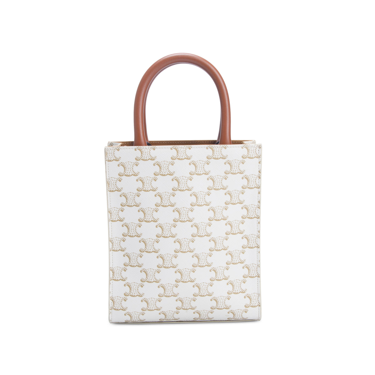Celine 2022 White Triomphe Canvas Calfskin Mini Vertical Cabas w/ Strap
