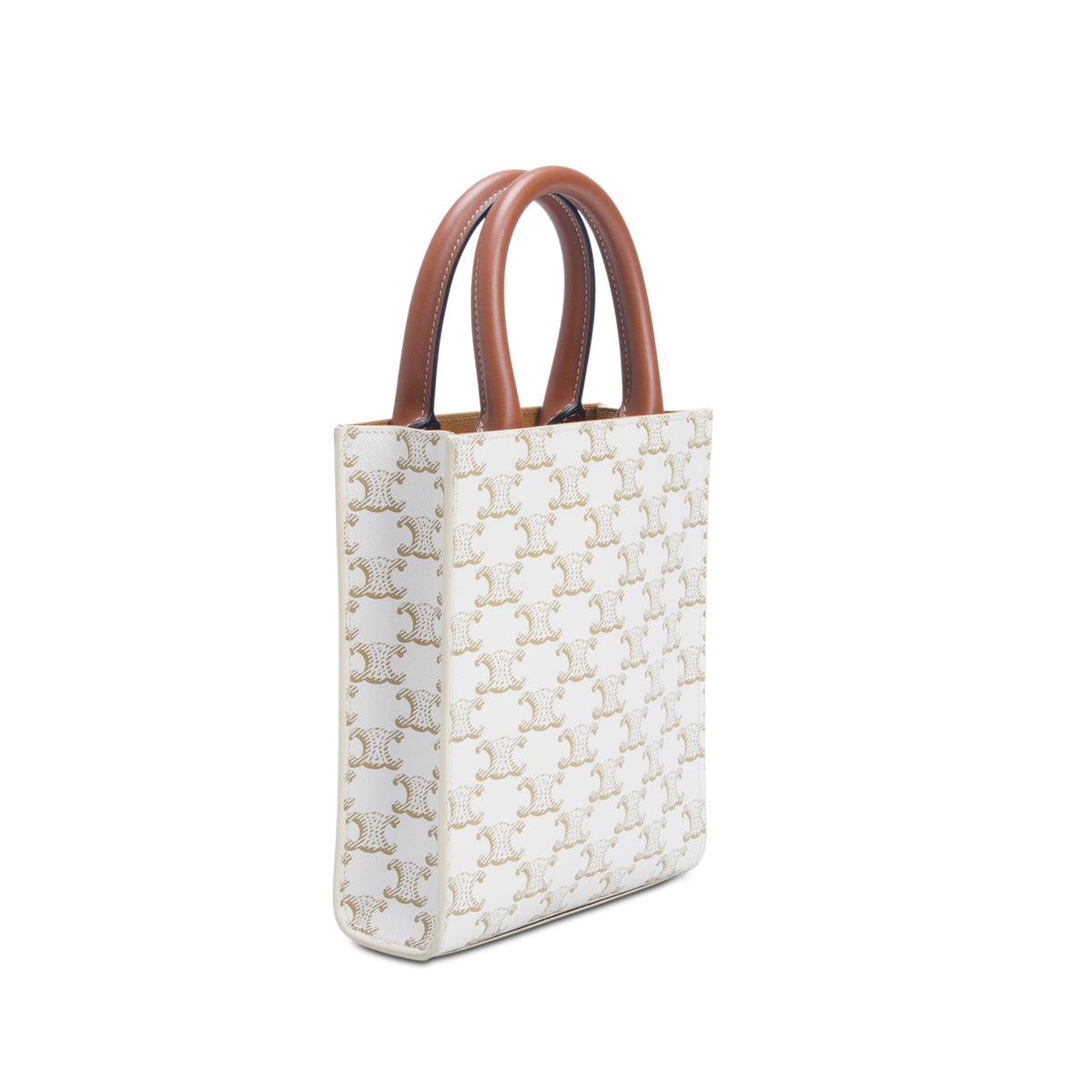 Celine 2022 White Triomphe Canvas Calfskin Mini Vertical Cabas w/ Strap