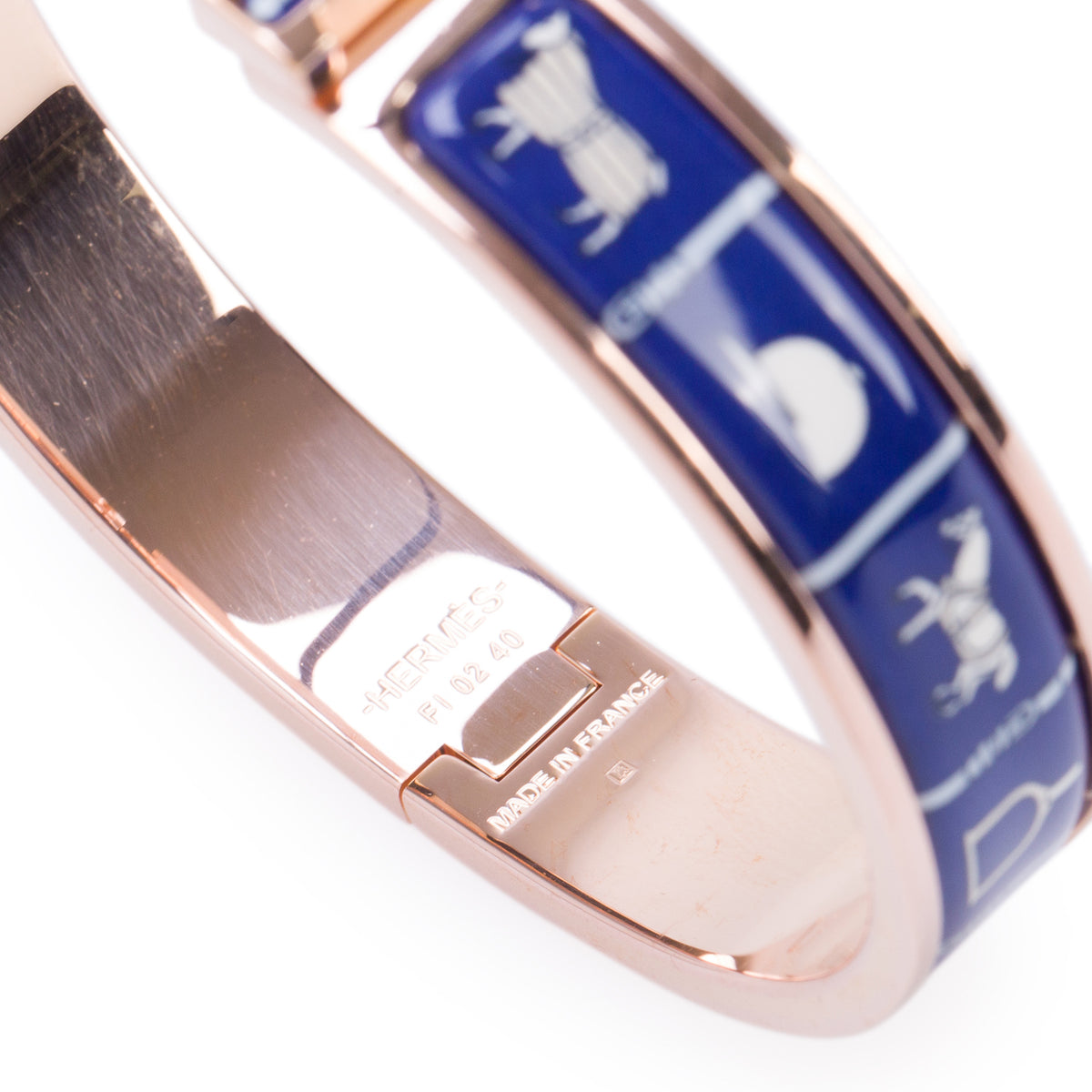 Hermes Gold Plated Blue Couvertures Et Tenues De Jour Enamel 12 MM Clic H Bracelet