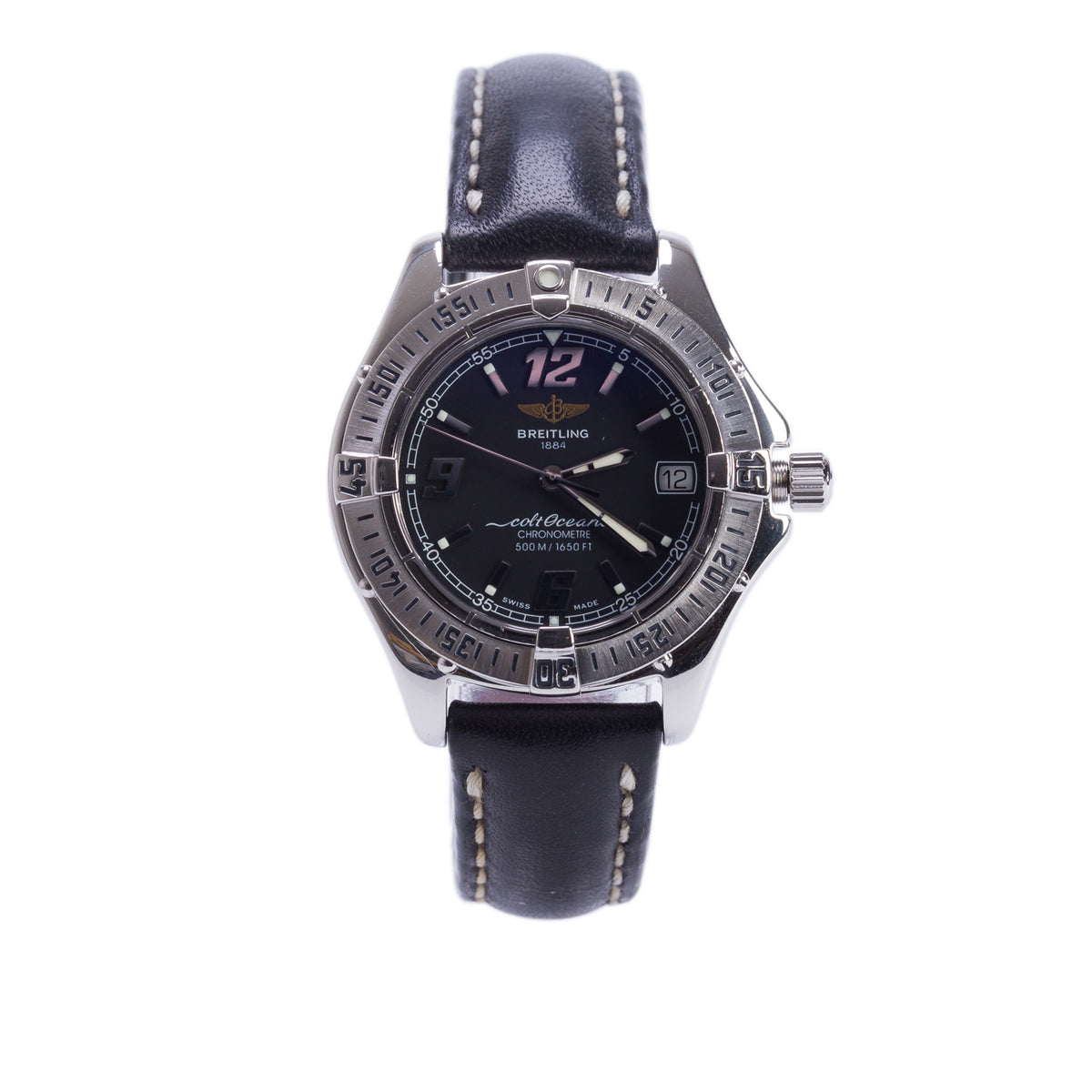Breitling Stainless Steel Colt Oceane 33 MM Quartz Watch Black Dial A57350