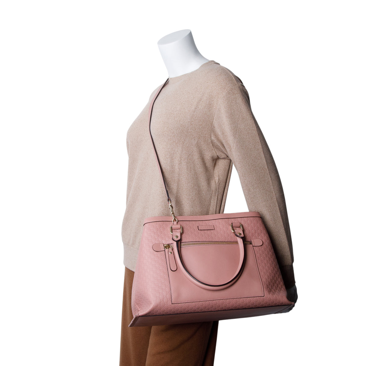 Gucci Pink Soft Signature Leather Large Tote w/ Strap
