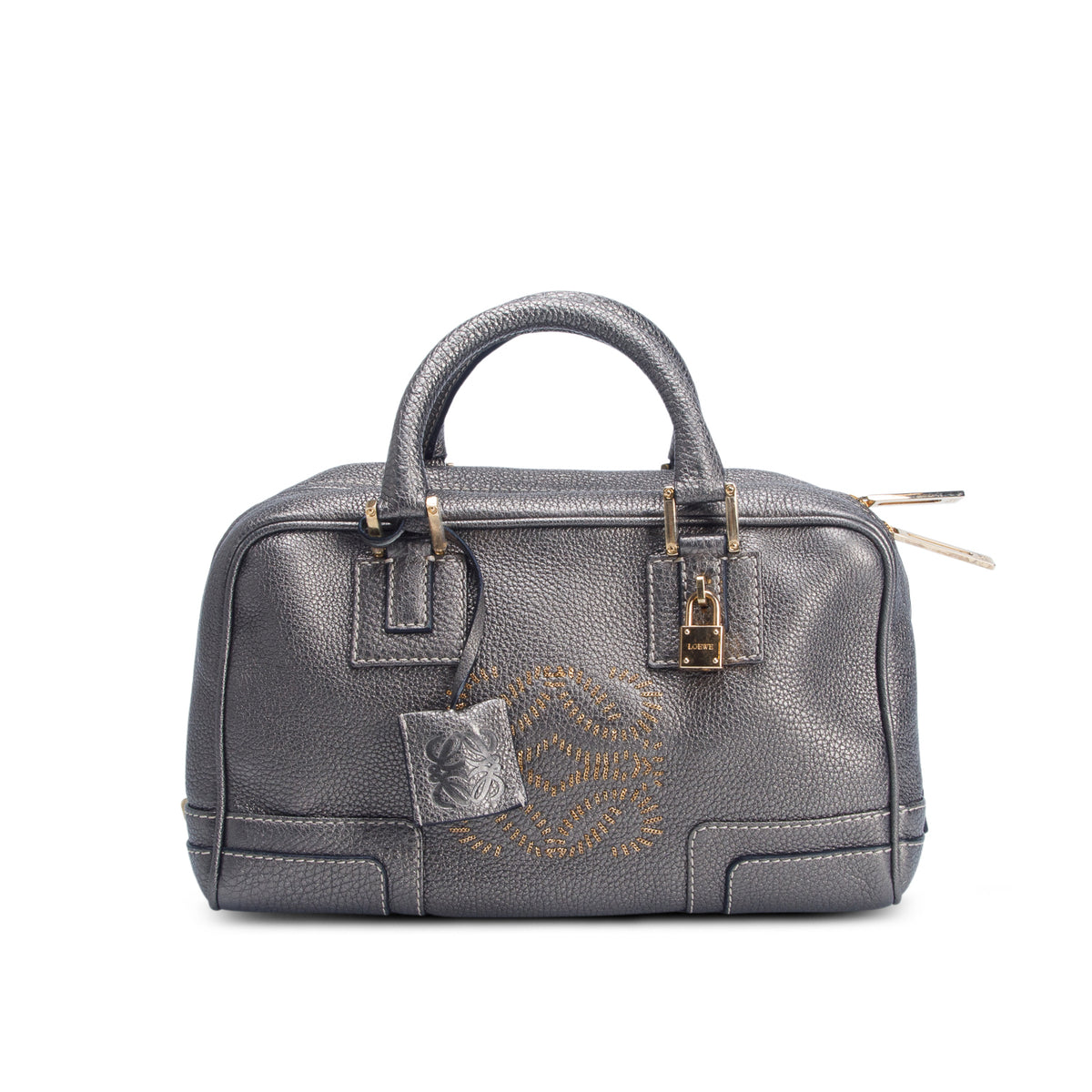 Loewe Metallic Silber Grained Calfskin Amazona 28