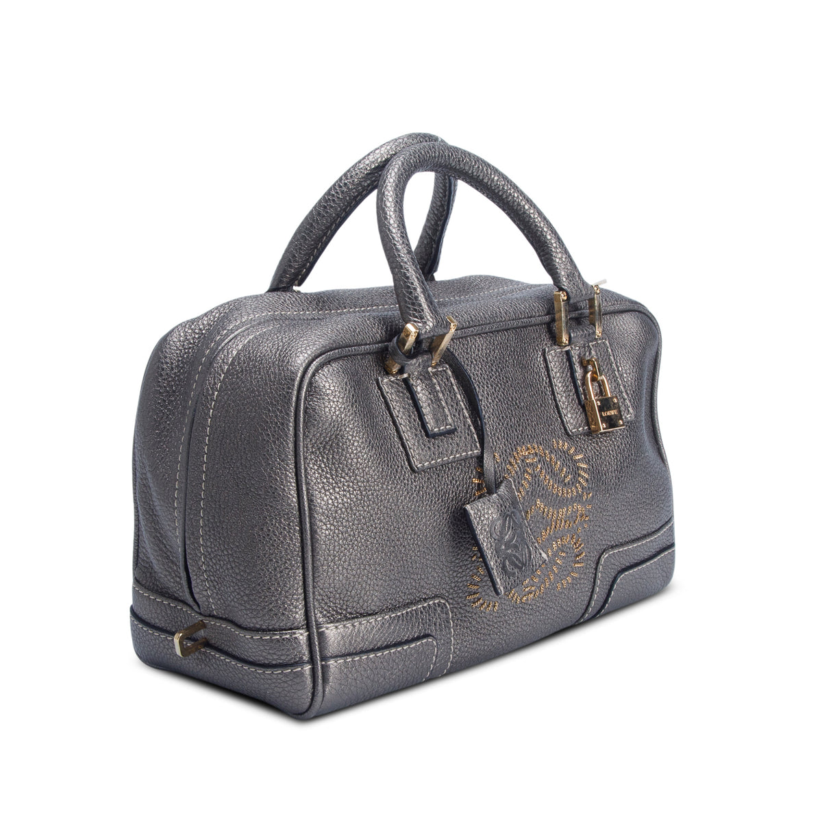 Loewe Metallic Silber Grained Calfskin Amazona 28