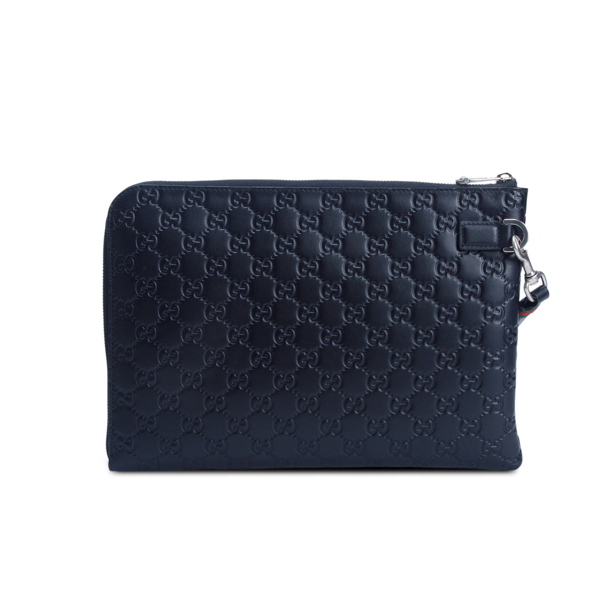 Gucci Black Signature Smooth Leather Medium Emblem Pouch w/ Box