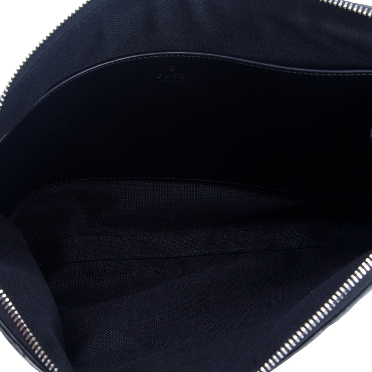 Gucci Black Signature Smooth Leather Medium Emblem Pouch w/ Box