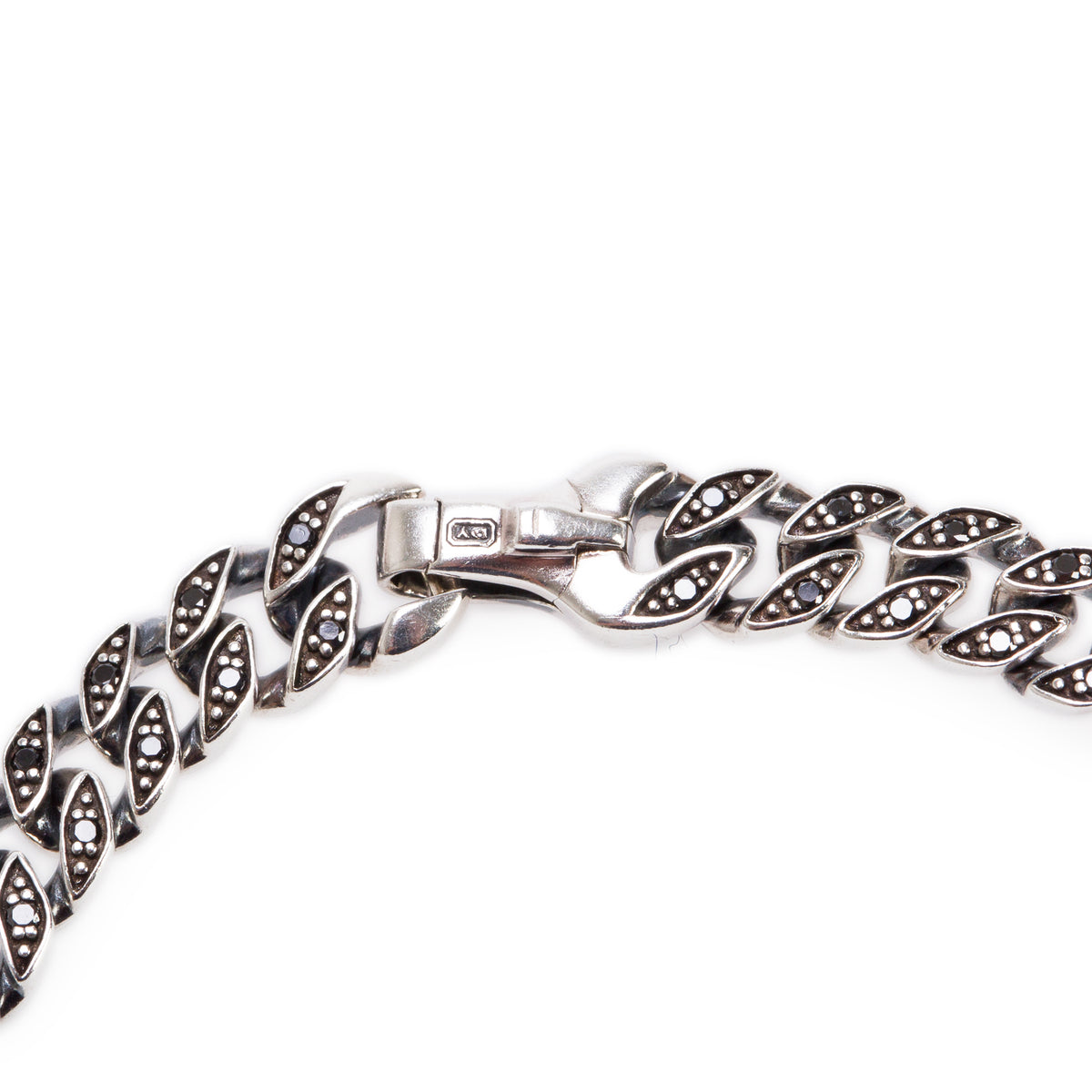 David Yurman Sterling Silver Black Diamond 6 MM Curb Chain Link Bracelet w/ Box