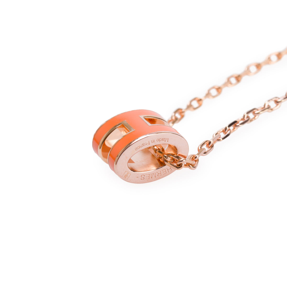 Hermes Rose Gold-Plated Orange Lacquered Mini Pop H Pendant Necklace w/ Box