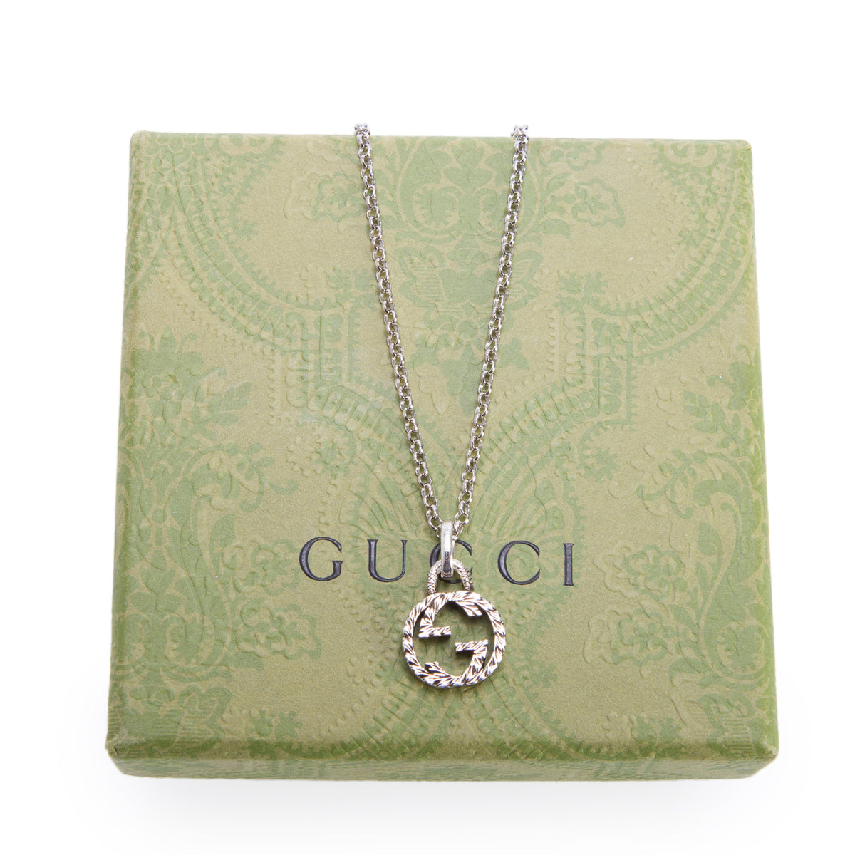 Gucci Sterling Silver Interlocking G Pendant Necklace w/ Box