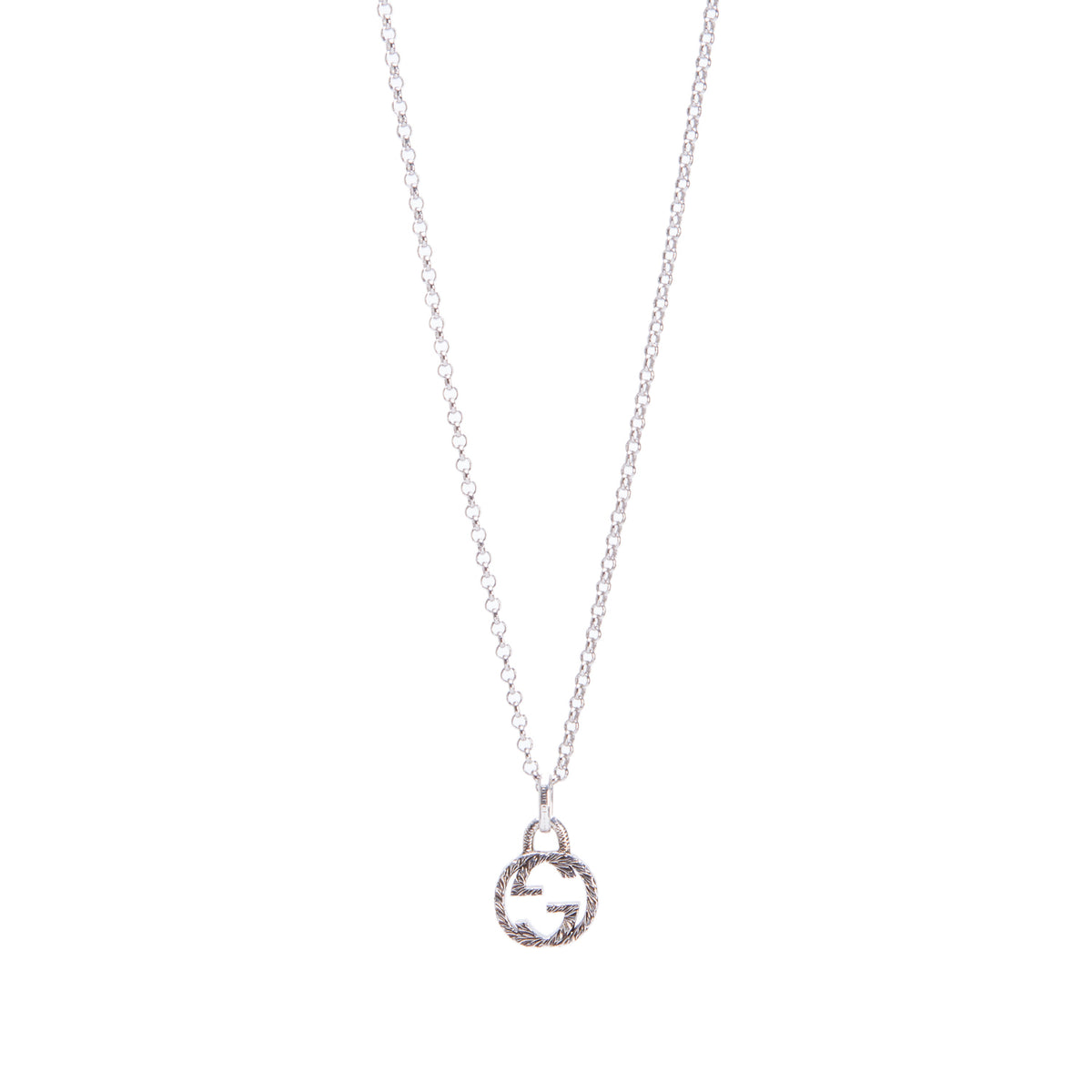 Gucci Sterling Silver Interlocking G Pendant Necklace w/ Box