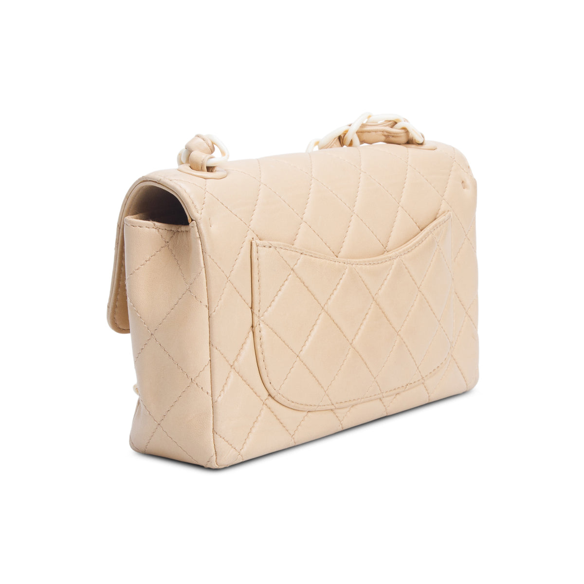 Chanel Vintage Beige Quilted Lambskin Acrylic Small Single Flap w/ Authenticity Card