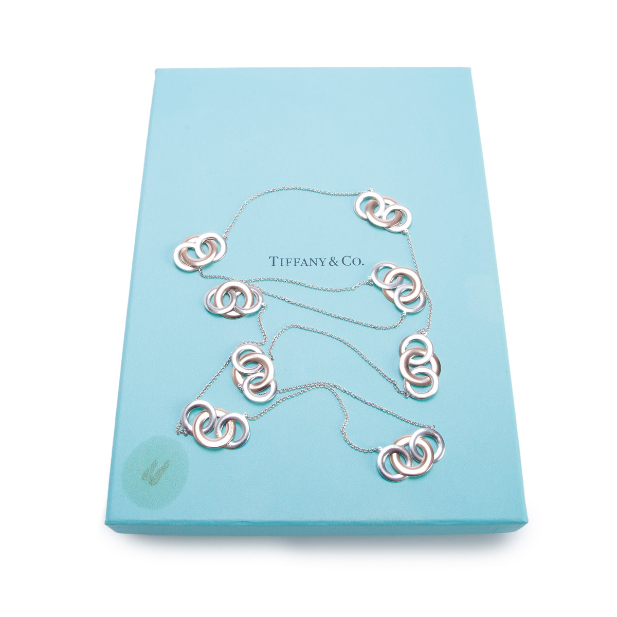 Tiffany & Co. Sterling Silver & Rubedo Metal 1837 Interlocking Station Necklace w/ Box