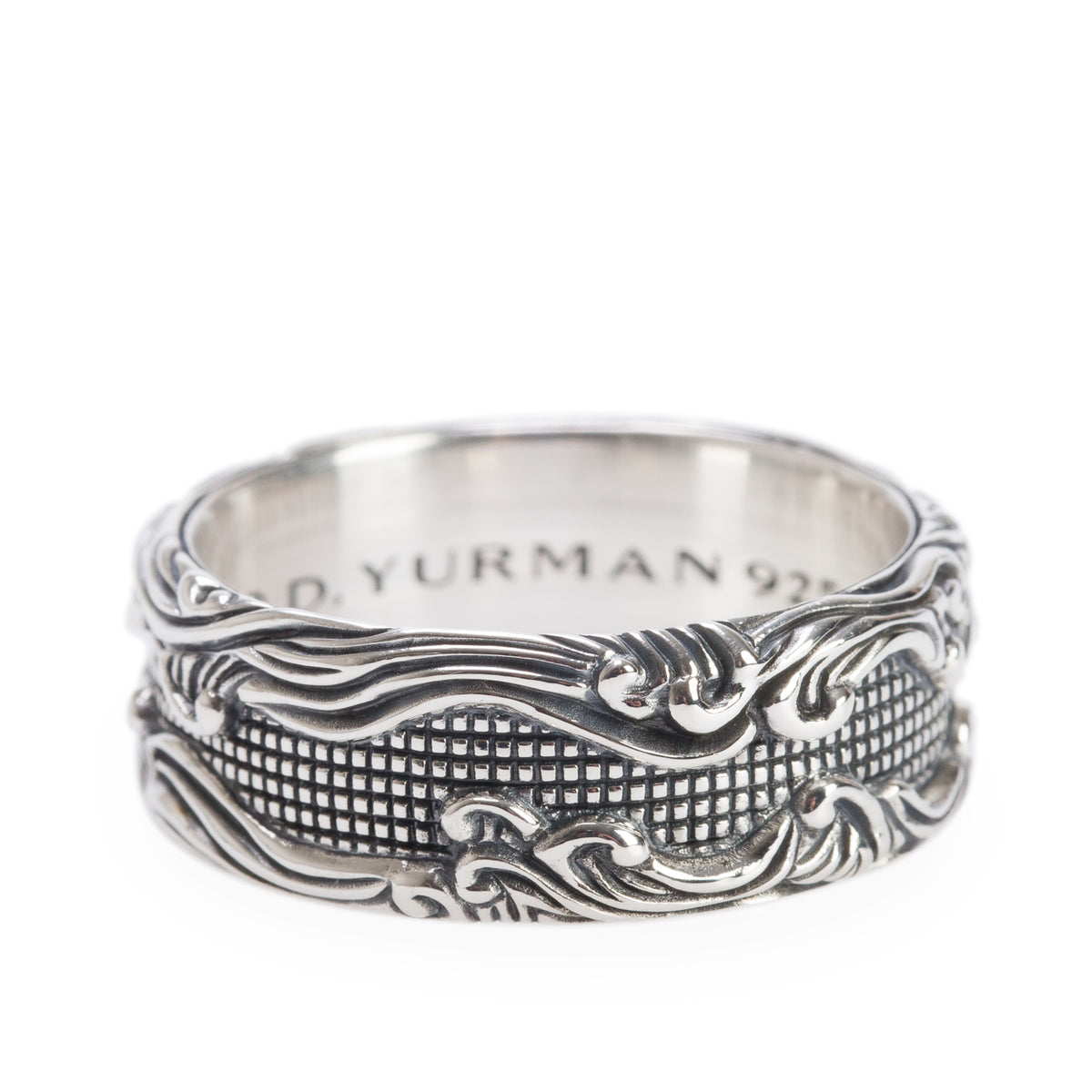 David Yurman Sterling Silver Waves 10.5 MM Band Ring, Size 13