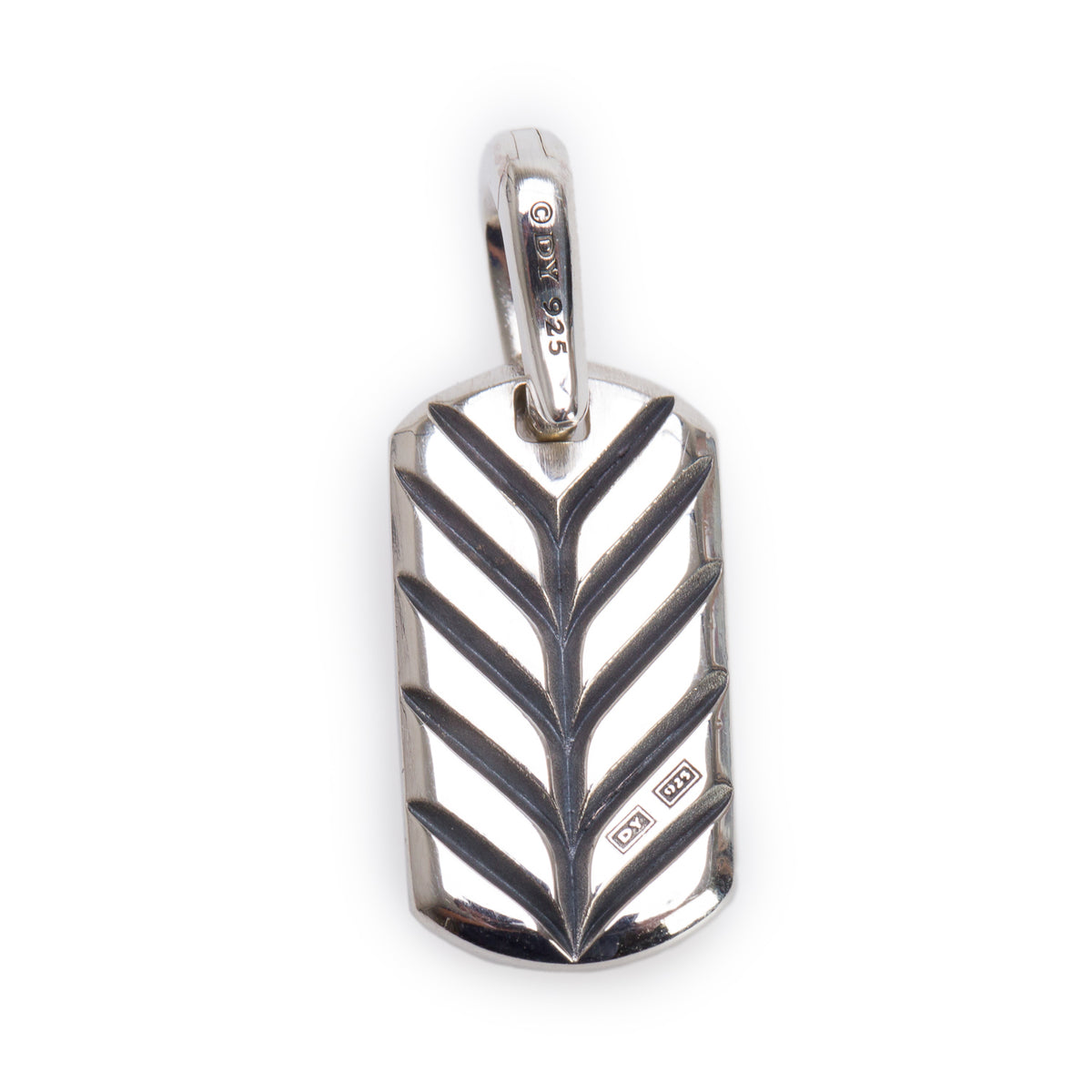 David Yurman Sterling Silver Pave Black Diamond 21MM Chevron Dog Tag Pendant w/ Box