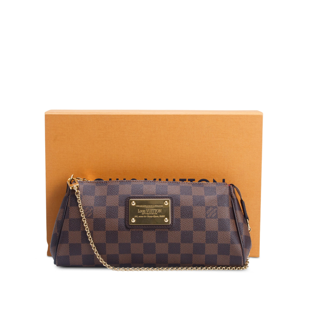 Louis Vuitton Damier Ebene Eva Clutch w/ Box & Straps
