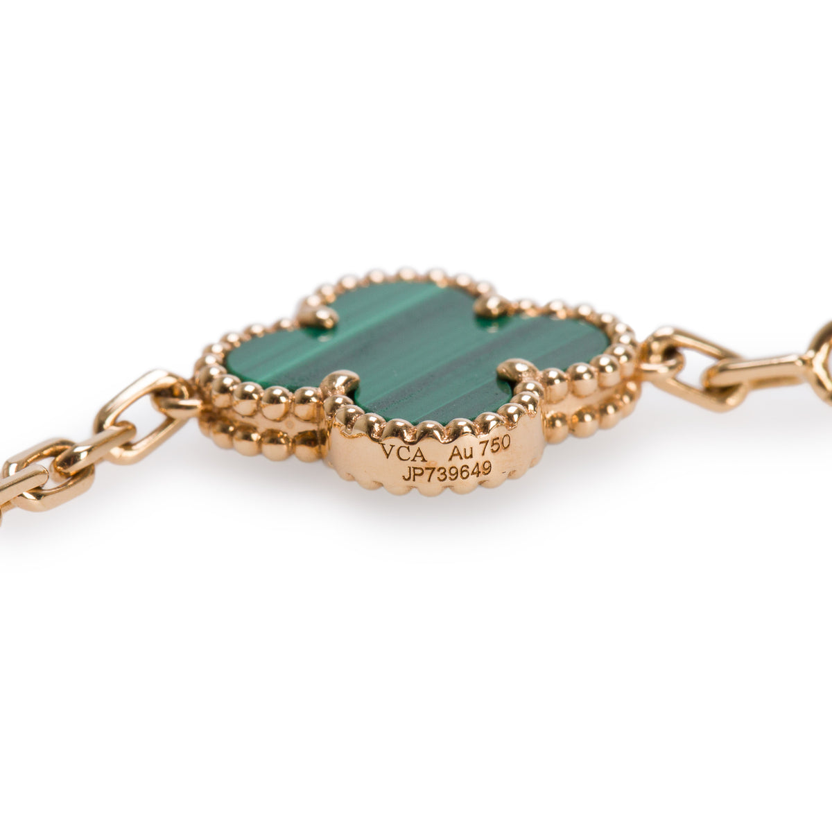 Van Cleef & Arpels 2026 18k Yellow Gold Vintage 5 Motif Malachite & Diamond Bracelet w/ Box & Certificate
