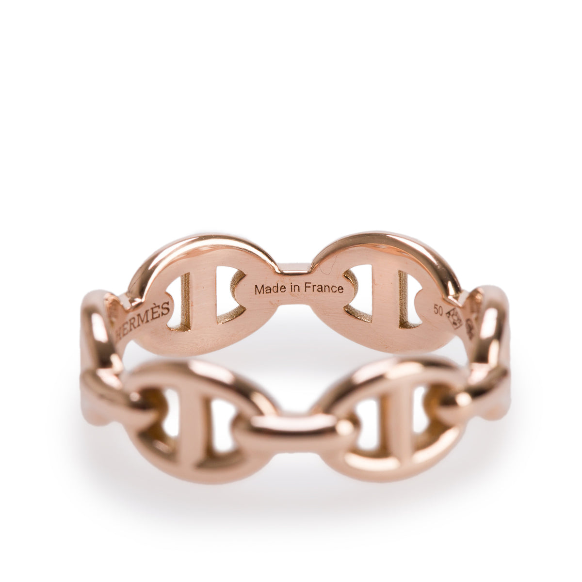 Hermes 18k Rose Gold Chaine D'Ancre Enchainee Ring, Small Model, Size 50 5.25 w/ Box
