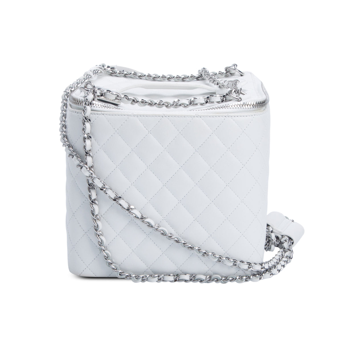 Chanel White Quilted Caviar Jewelry Box on Chain