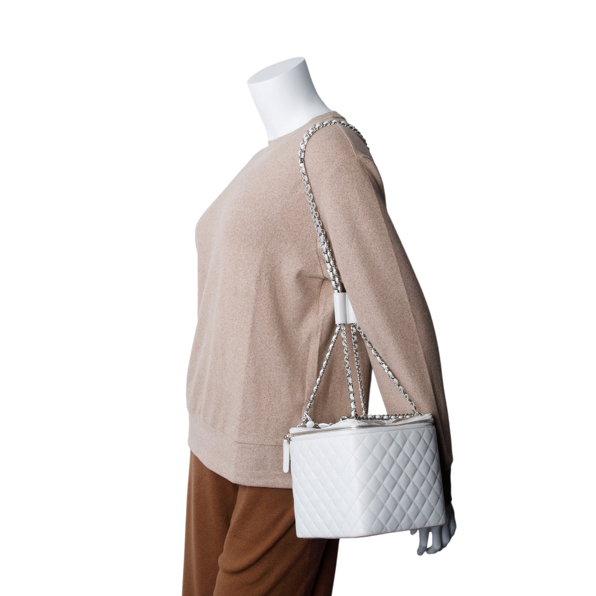 Chanel White Quilted Caviar Jewelry Box on Chain