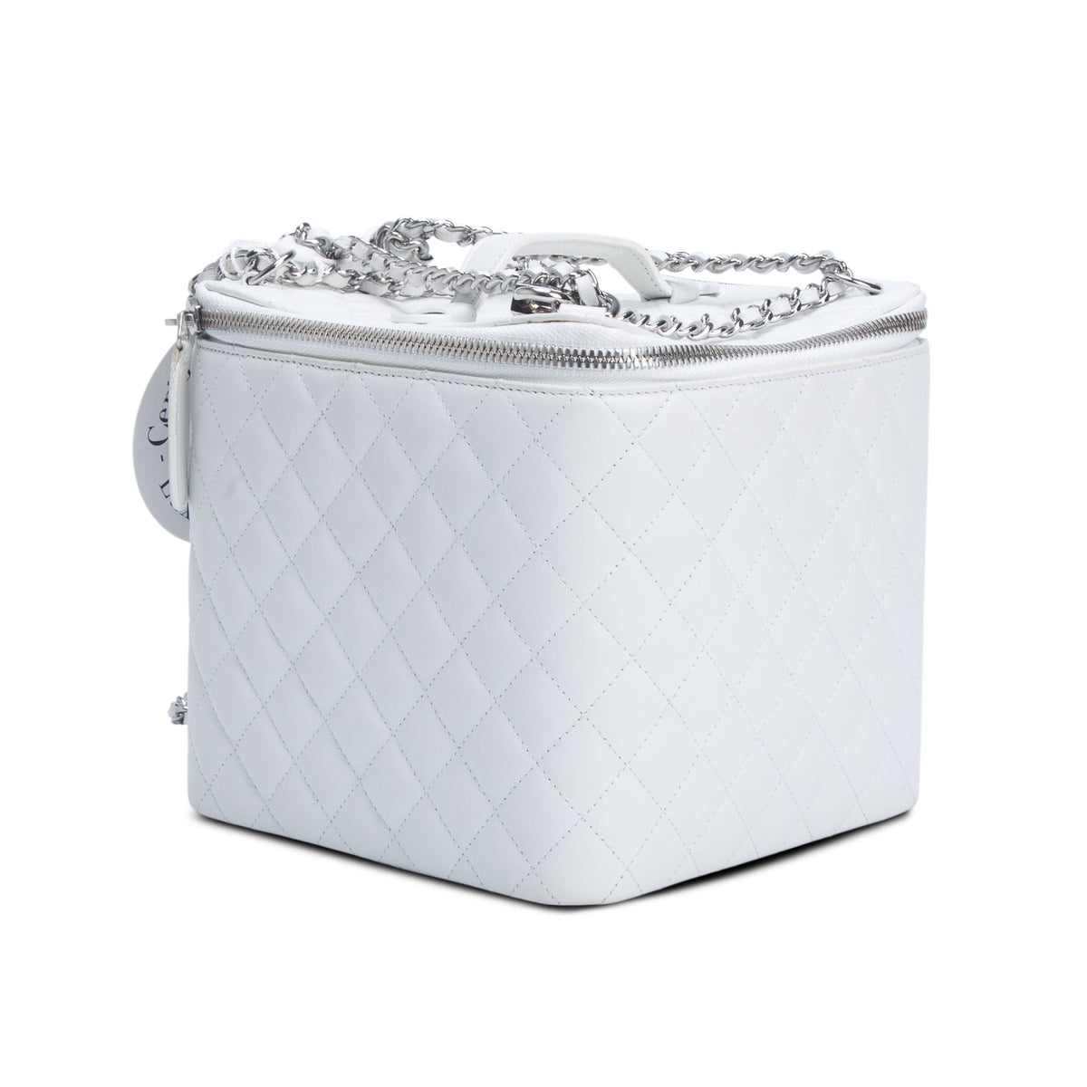 Chanel White Quilted Caviar Jewelry Box on Chain