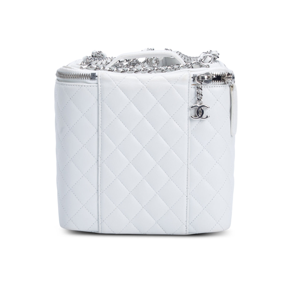 Chanel White Quilted Caviar Jewelry Box on Chain