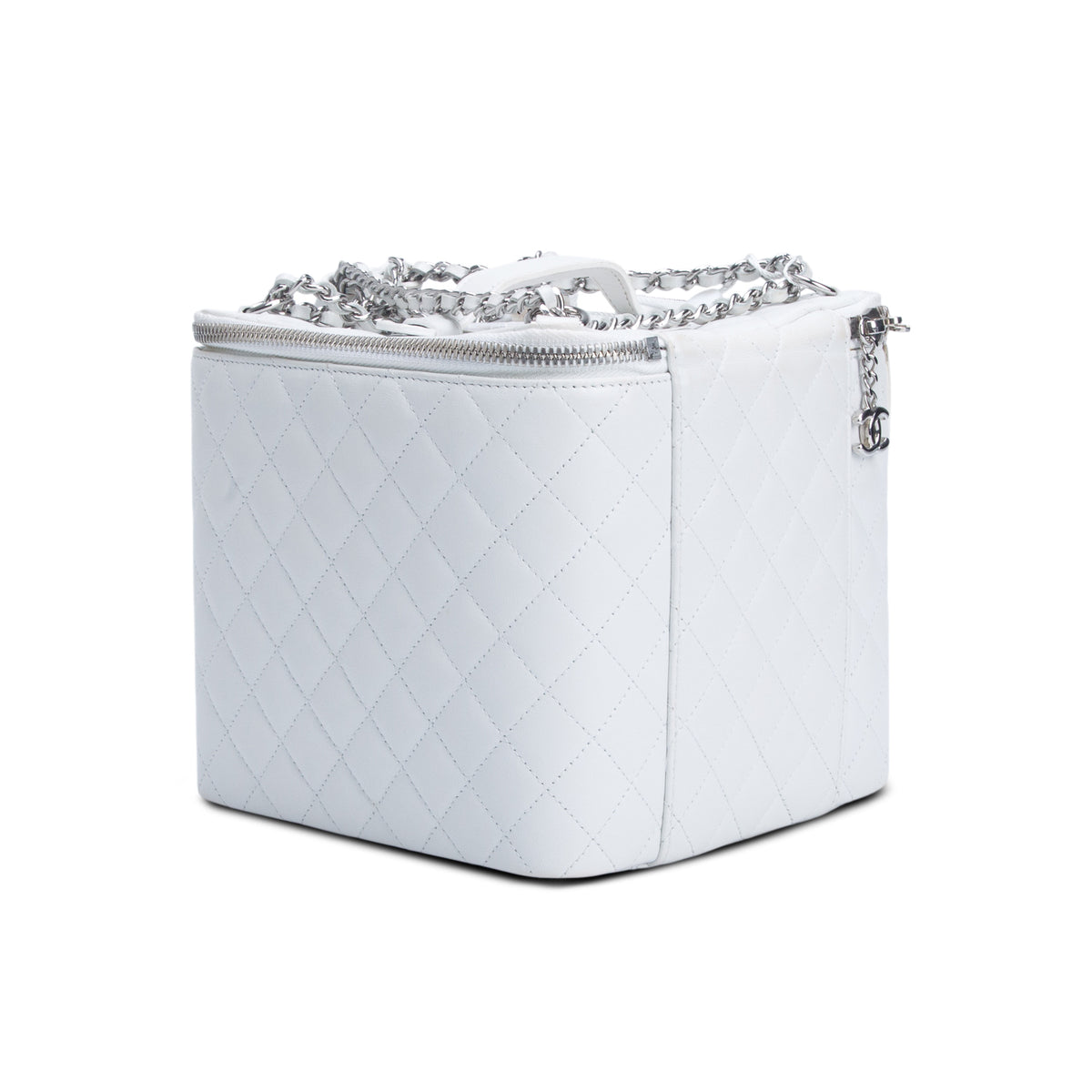 Chanel White Quilted Caviar Jewelry Box on Chain