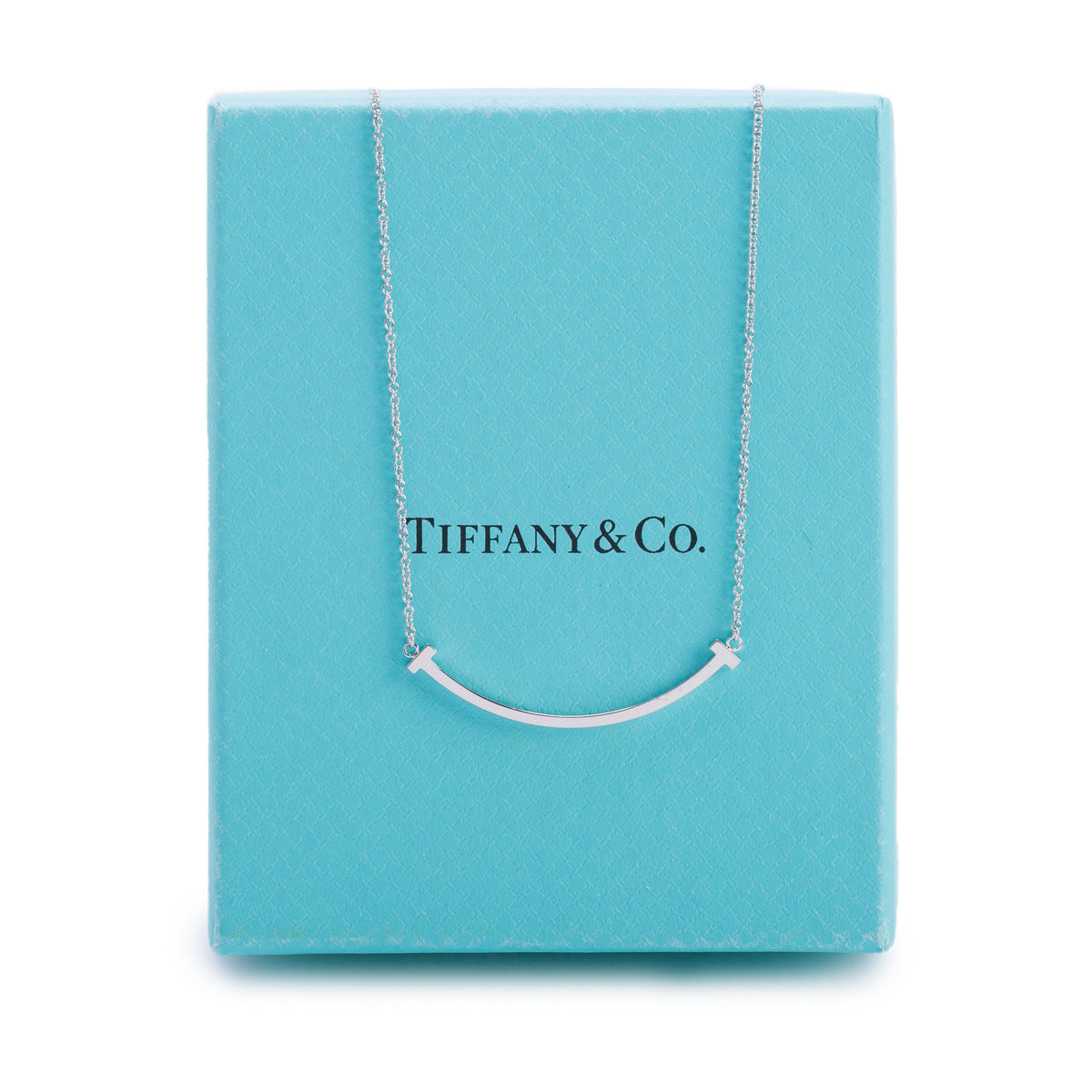 Tiffany & Co. 18k White Gold Small T Smile Pendant Necklace w/ Box