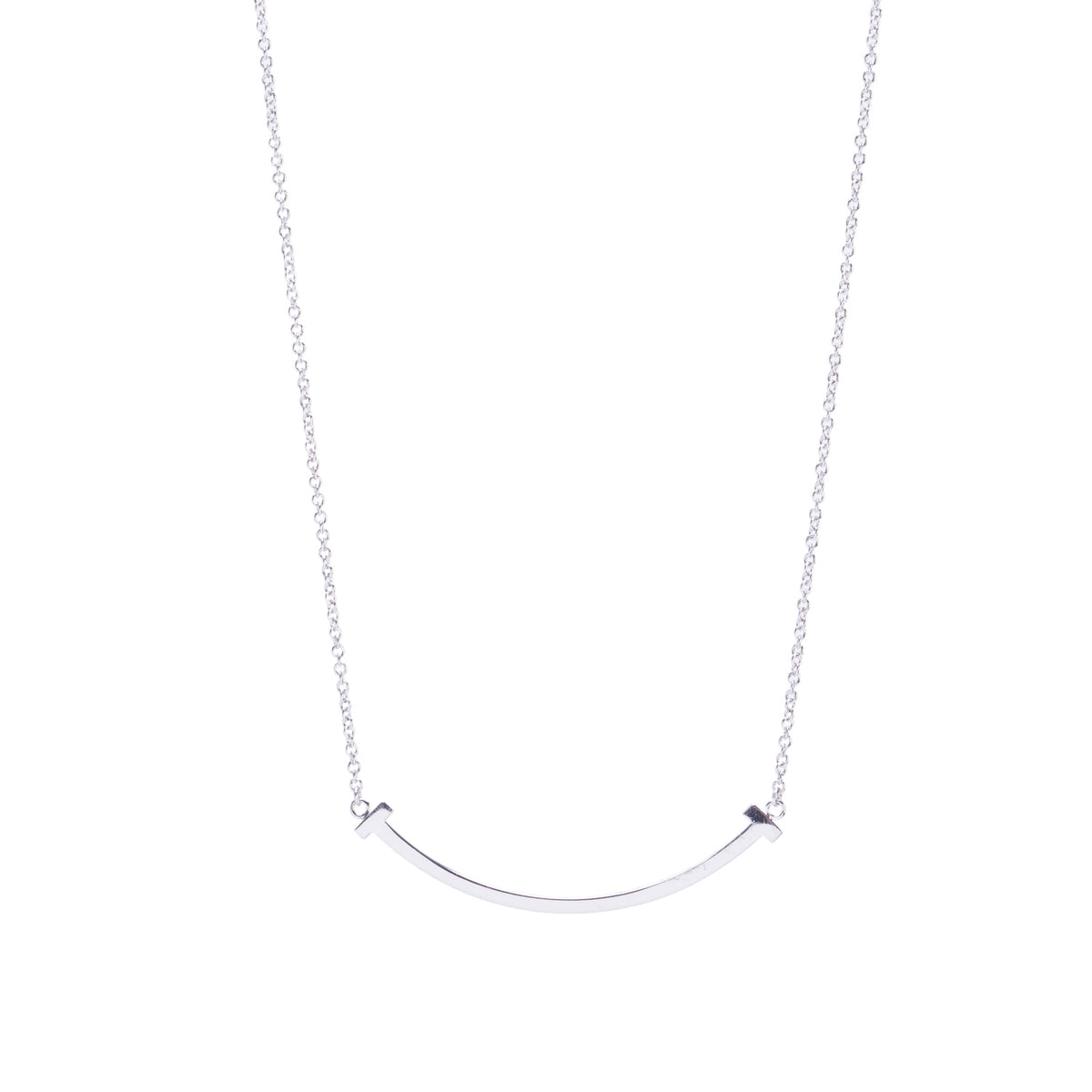Tiffany & Co. 18k White Gold Small T Smile Pendant Necklace w/ Box