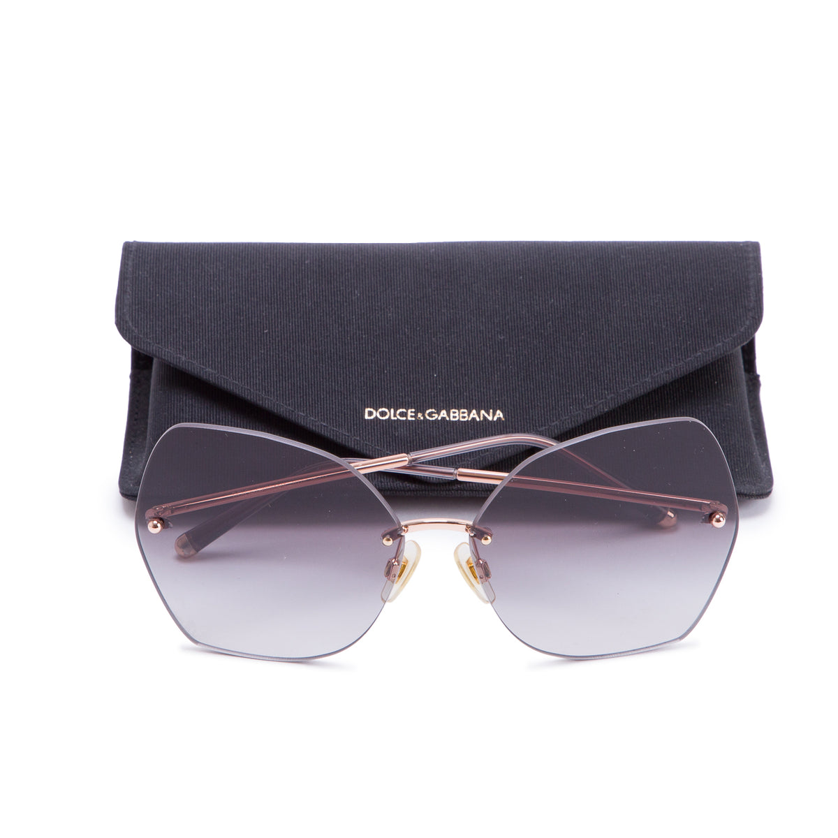 Dolce & Gabbana DG2204 Black Gradient Rimless Butterfly Sunglasses w/ Case