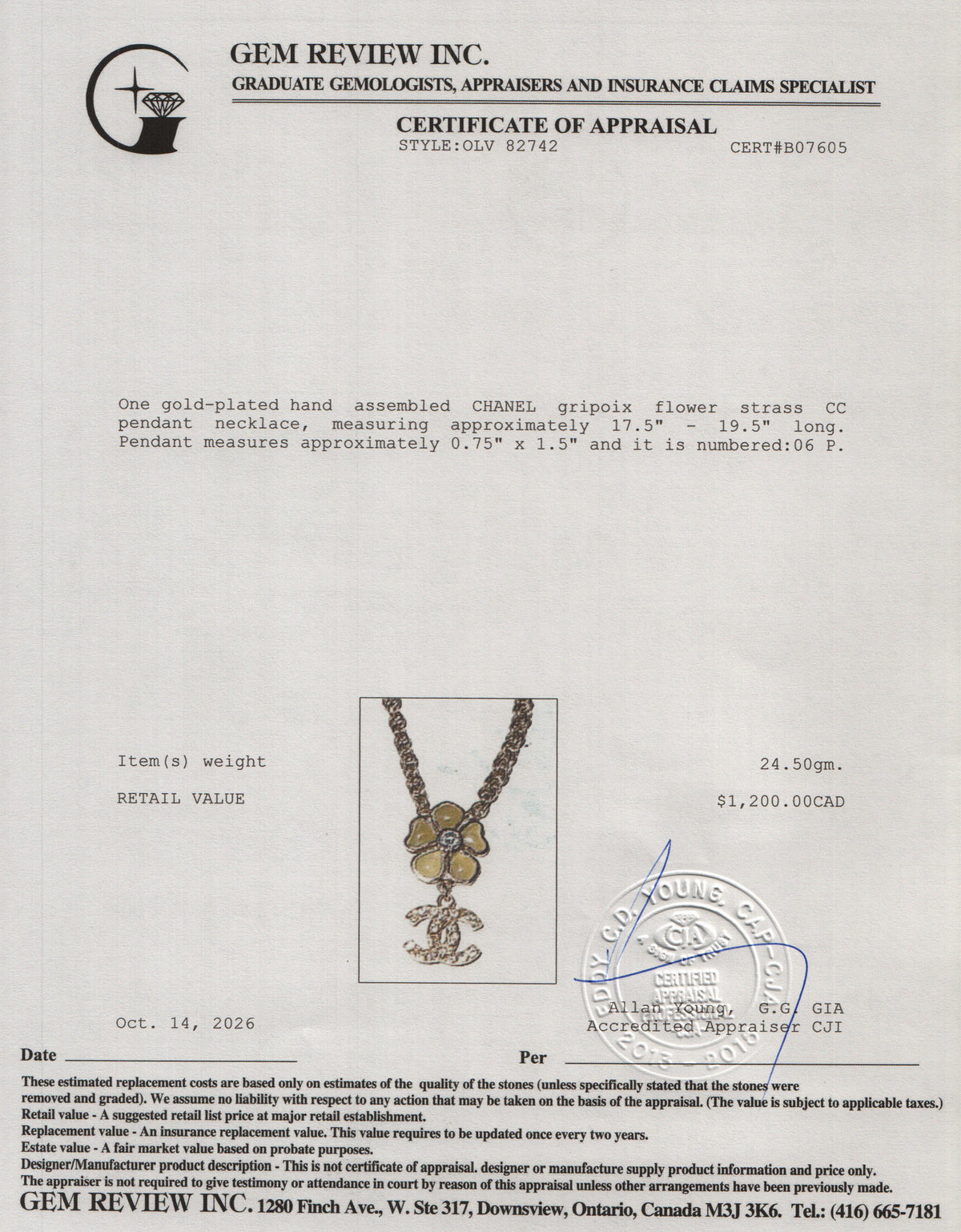 Chanel Gold-Plated Gripoix Flower Strass CC Pendant Necklace