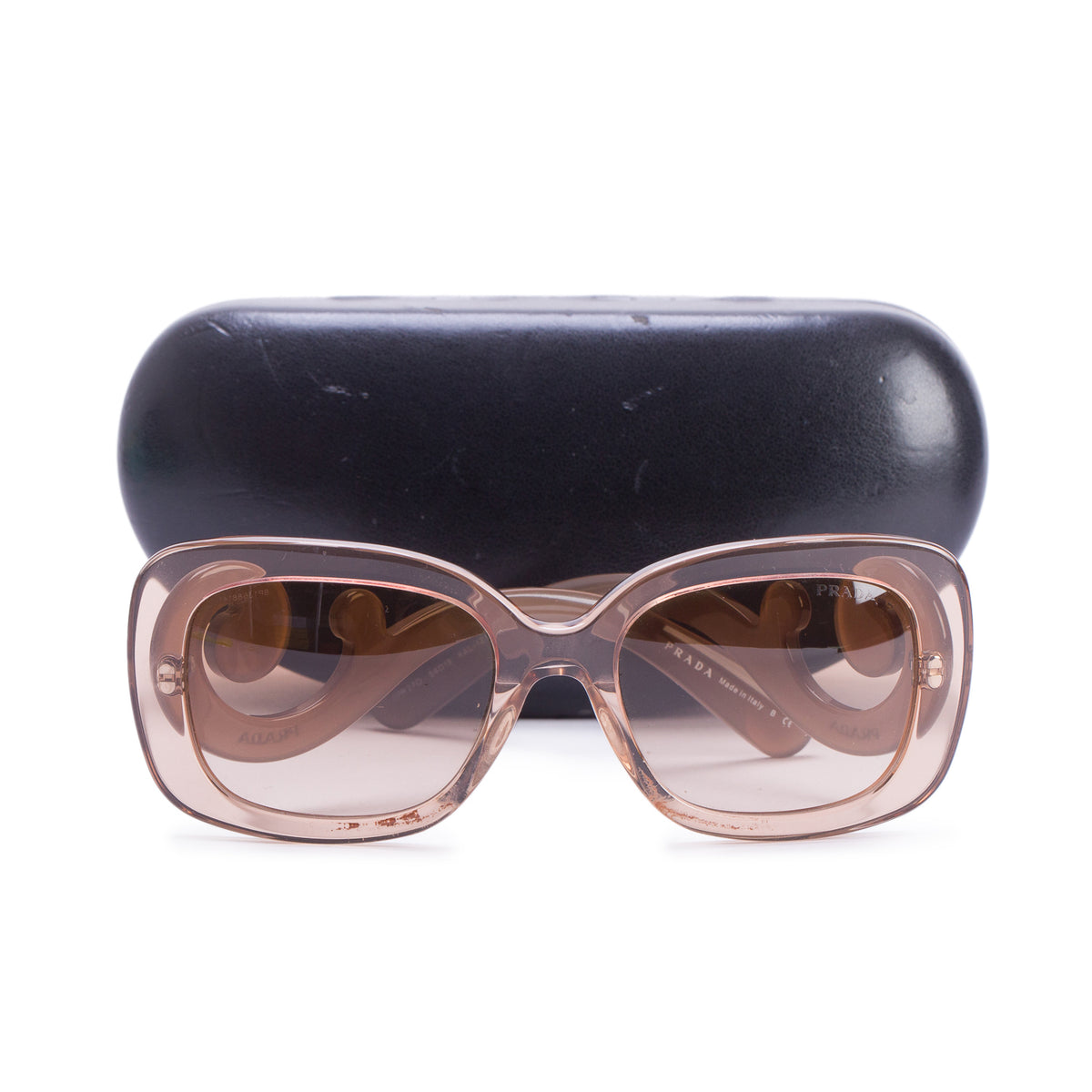 Prada SPR 270 Brown Acetate Baroque Spiral Sunglasses w/ Case
