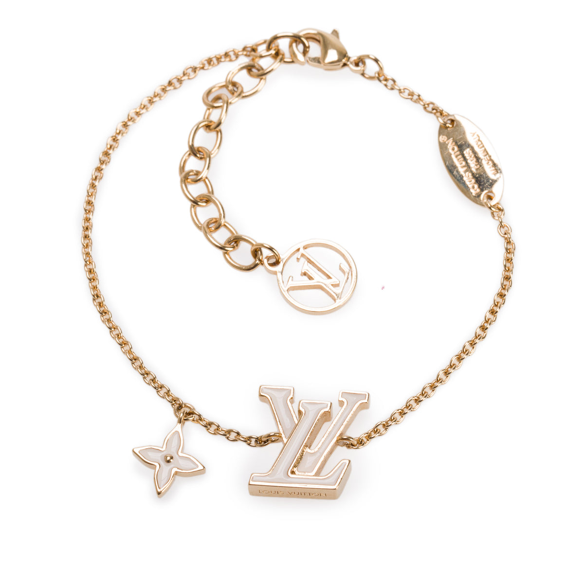 Louis Vuitton 2026 Gold Plated White Enamel LV Iconic Bracelet w/ Box