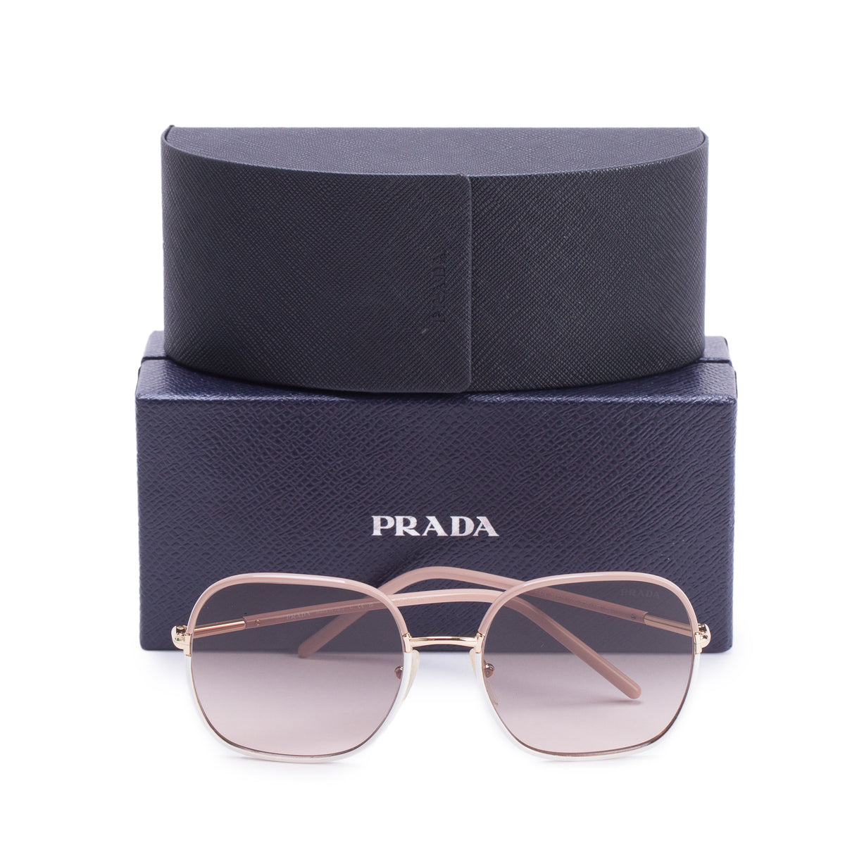 Prada SPR 67X Pink Metal Oversize Square Sunglasses w/ Box & Case