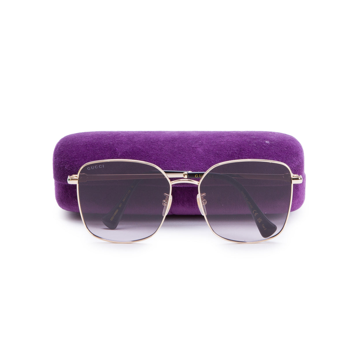 Gucci GG1146SK Gold Tone Black Acetate Square GG Sunglasses w/ Case