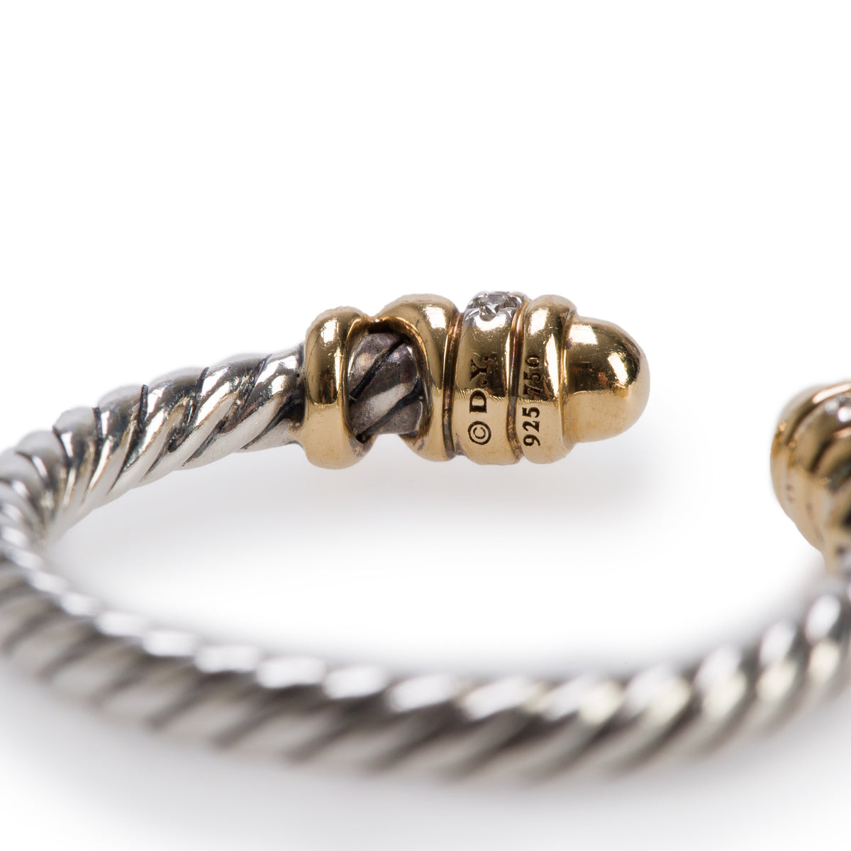 David Yurman Sterling Silver & 18k Yellow Gold Diamond Petite Helena Open Band Ring, Size 7
