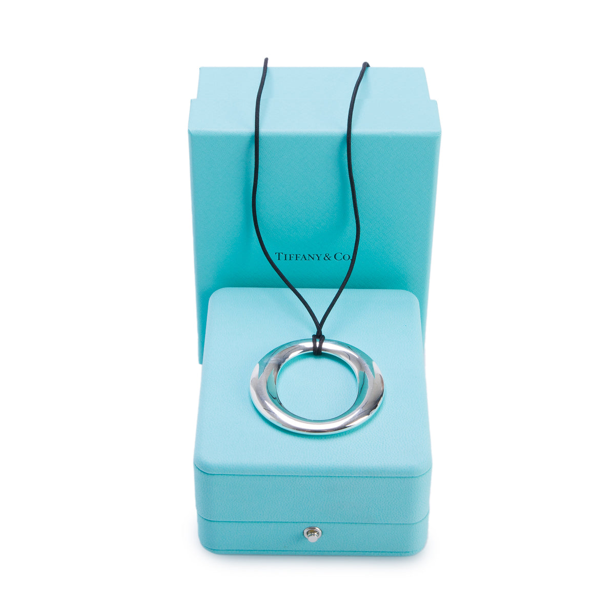 Tiffany & Co. Elsa Peretti 2023 Sterling Silver 50 MM Large Sevillana Pendant Cord Necklace w/ Box & Receipt
