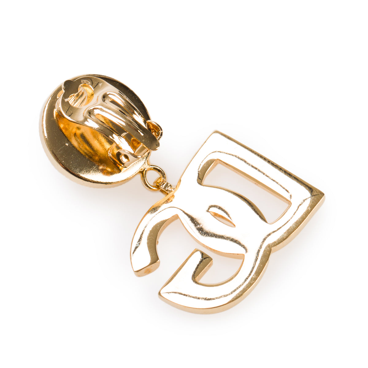 Dolce & Gabbana Gold Plated  'DG' Drop Clip-On Drop Earrings w/ Box