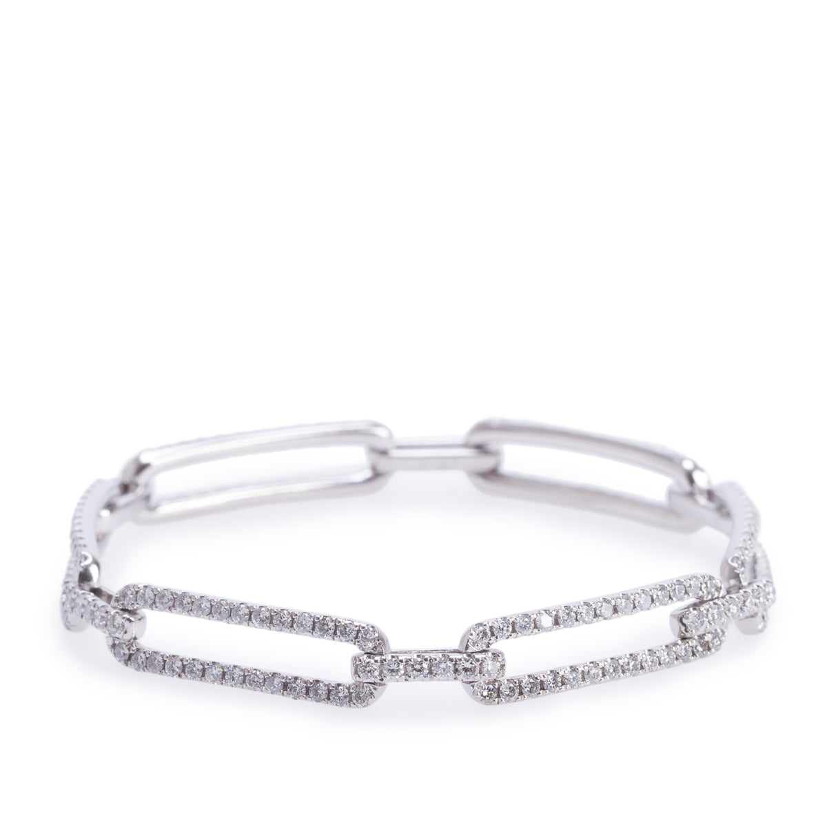 14k White Gold 3.00 tcw. Diamond Oval Link Bracelet