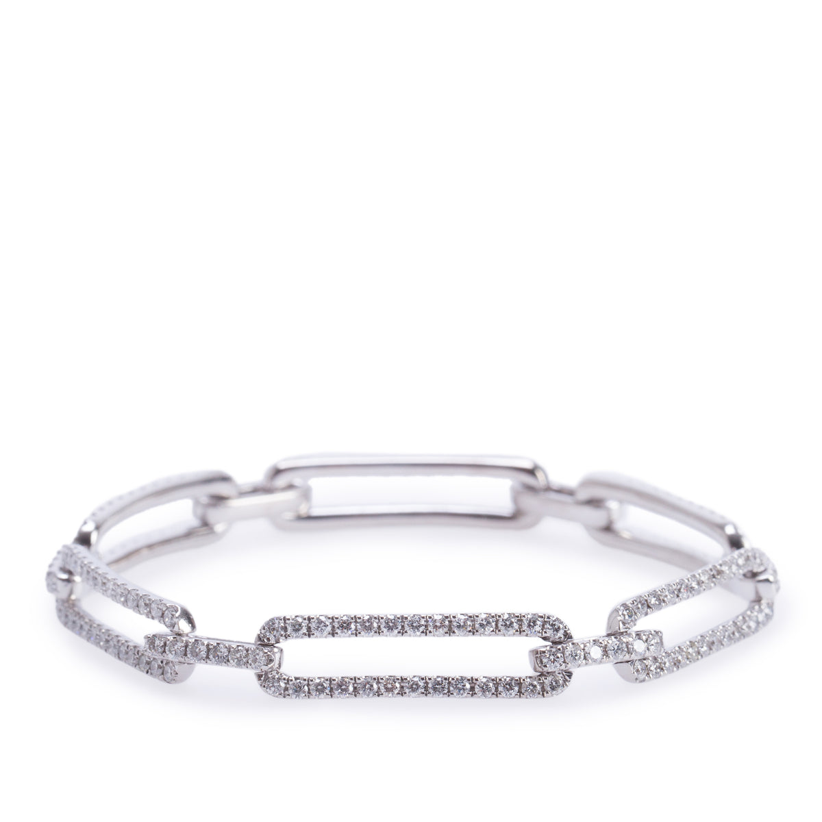14k White Gold 3.00 tcw. Diamond Oval Link Bracelet