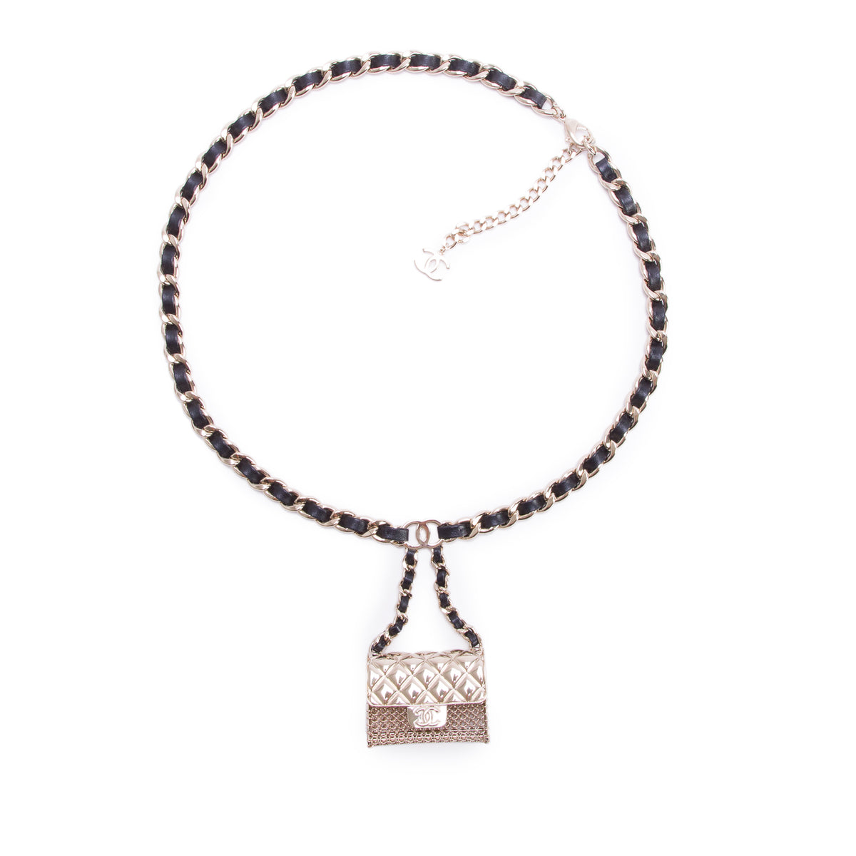Chanel 2022 Gold-Plated Micro Bag Charm CC Chain & Leather Belt w/ Box