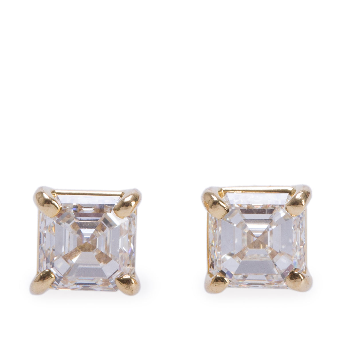 18k Yellow Gold 1.52 tcw. Assher Cut Diamond Stud Earrings