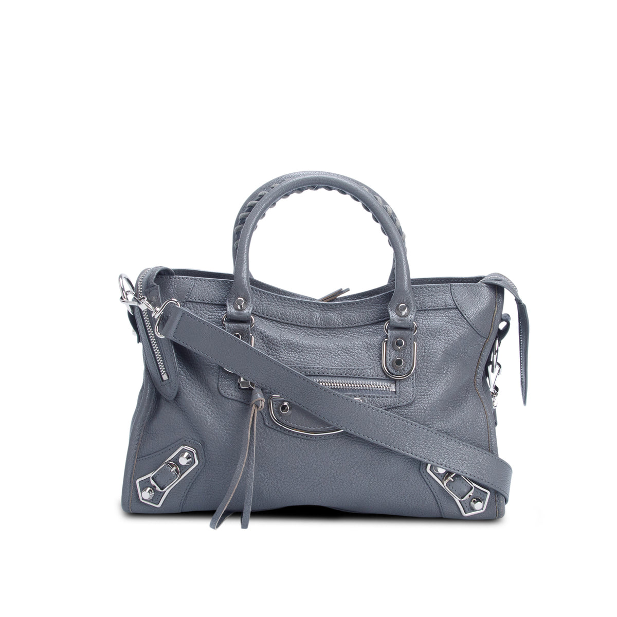 Balenciaga Grey Chevre Leather Small Metallic Edge City Bag w/ Strap