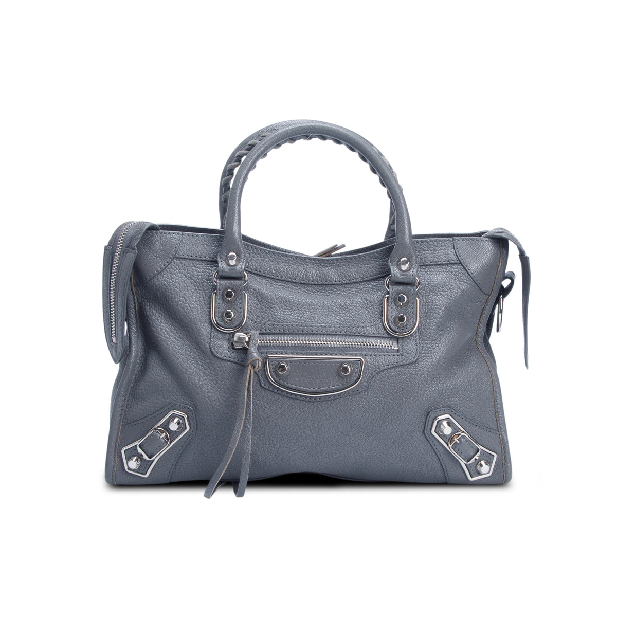 Balenciaga Grey Chevre Leather Small Metallic Edge City Bag w/ Strap
