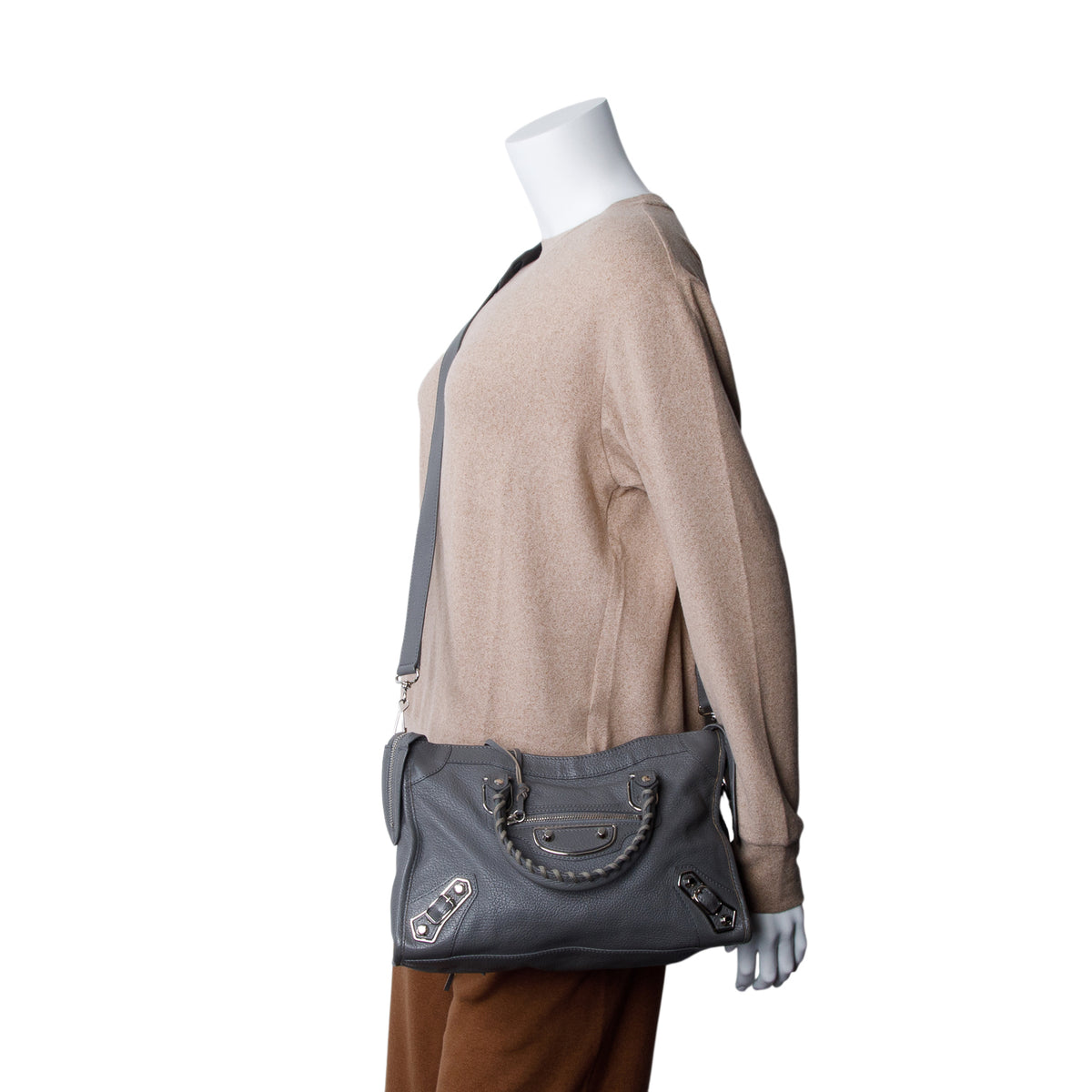 Balenciaga Grey Chevre Leather Small Metallic Edge City Bag w/ Strap